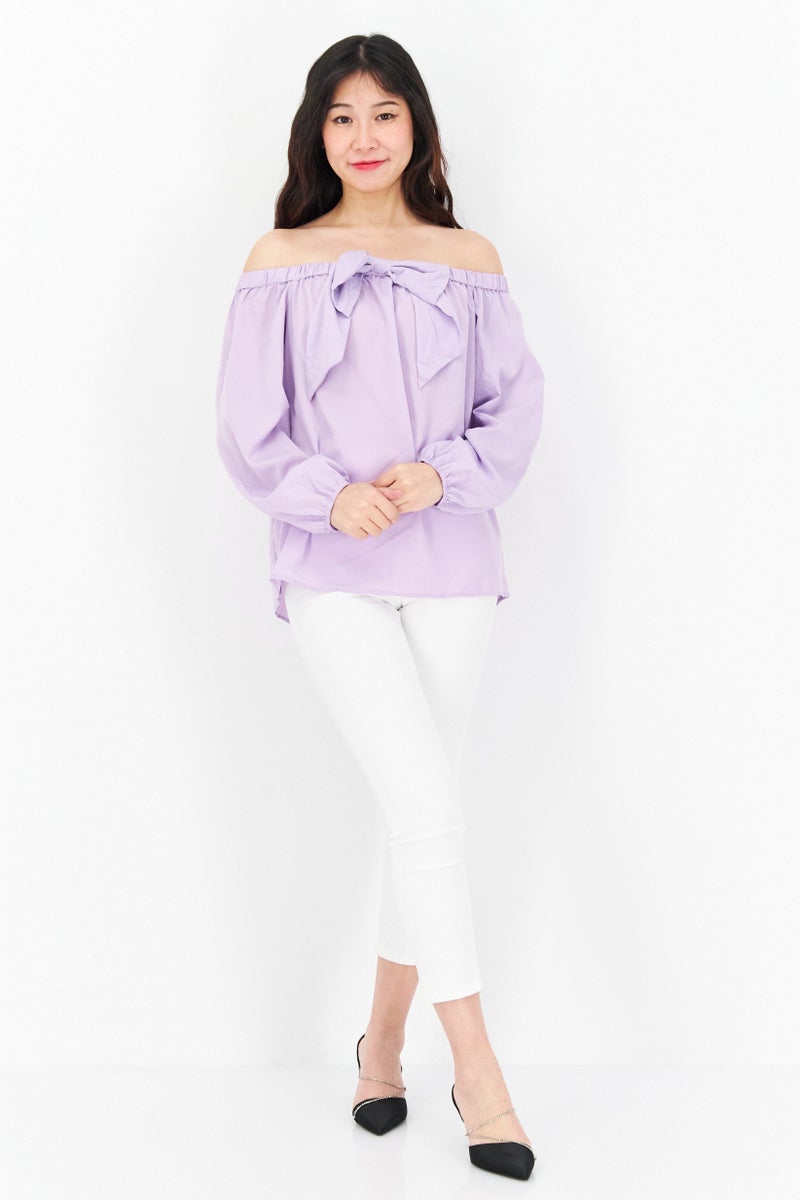 Riley & Rae Women Off Shoulder Long Sleeve Solid Top, Lilac - Image 2